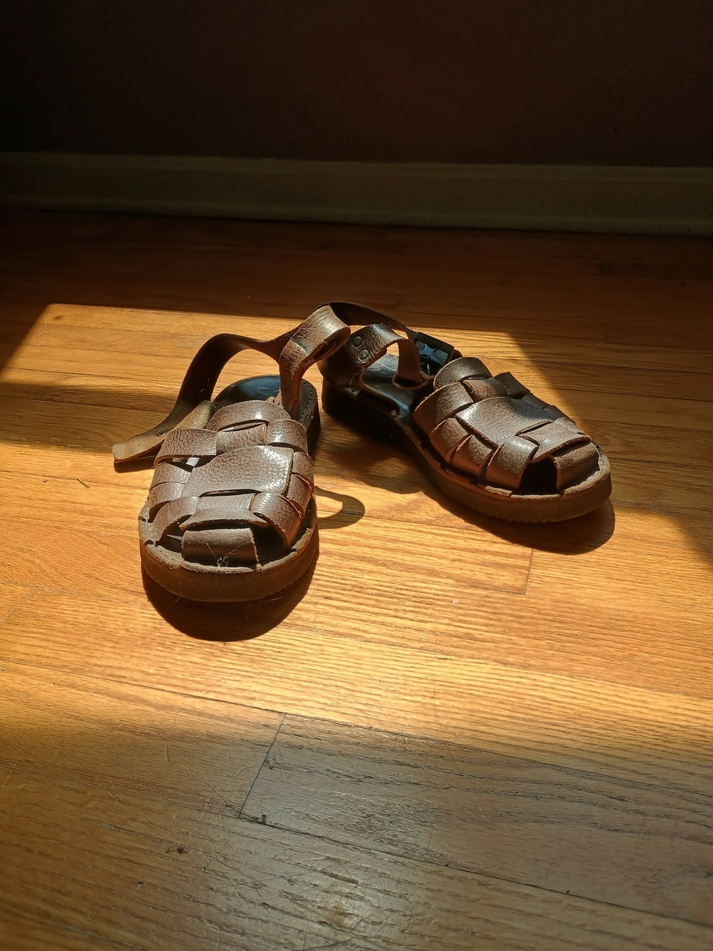 Brown Leather Woven Women's Sandals